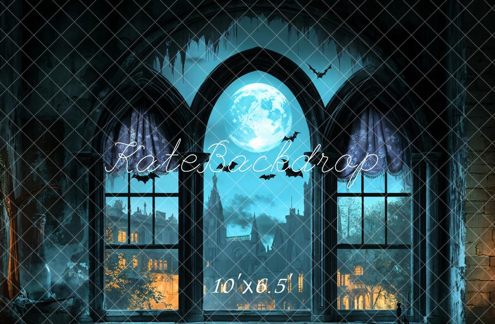 Kate Halloween Château gothique Lune Fenêtre Toile de fond conçue par Emetselch - Kate Backdrop FR