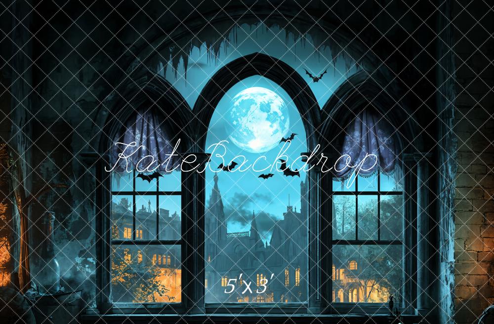 Kate Halloween Château gothique Lune Fenêtre Toile de fond conçue par Emetselch - Kate Backdrop FR