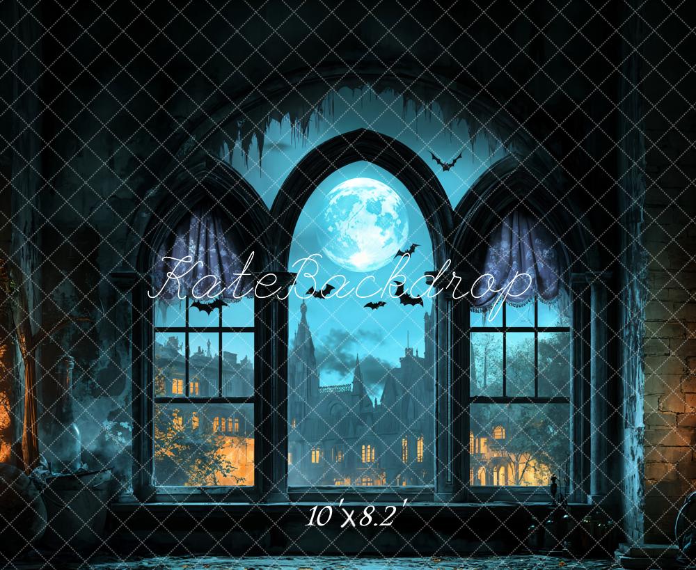 Kate Halloween Château gothique Lune Fenêtre Toile de fond conçue par Emetselch - Kate Backdrop FR