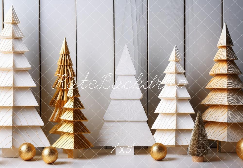 Kate Sapins de Noël en Bois Blanc Doré Toile de fond conçue par Megan Leigh - Kate Backdrop FR