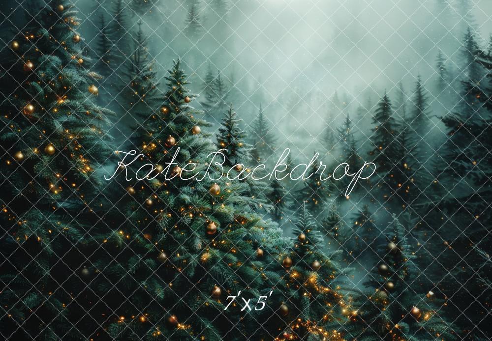 Kate Sapin de Noël Forêt Vert Brouillard Toile de fond conçue par Megan Leigh - Kate Backdrop FR