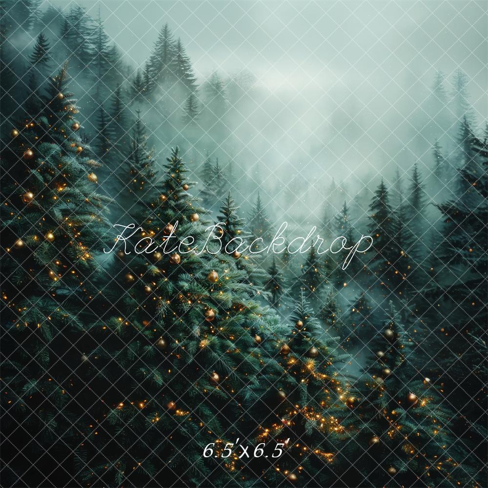 Kate Sapin de Noël Forêt Vert Brouillard Toile de fond conçue par Megan Leigh - Kate Backdrop FR