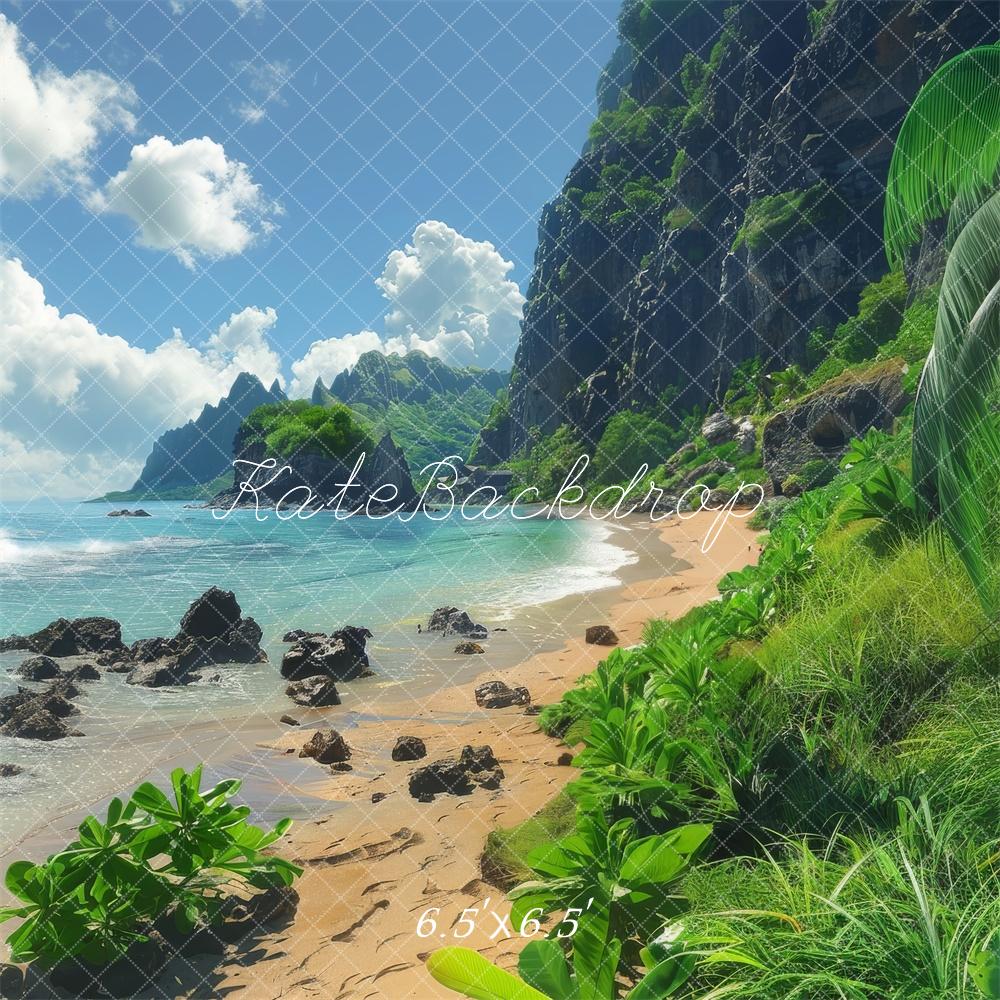 Kate Plage Tropical Île Montagne Toile de fond conçue par Megan Leigh - Kate Backdrop FR
