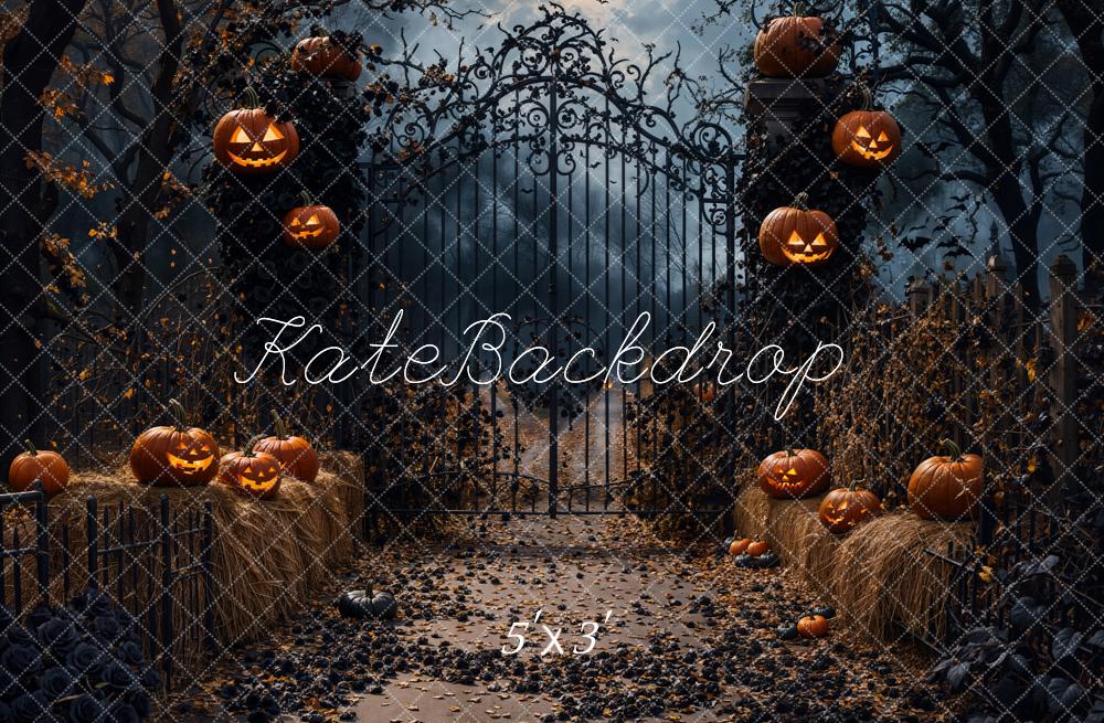 Kate Halloween Nuit Citrouille Porte Rétro Toile de fond conçue par Emetselch - Kate Backdrop FR