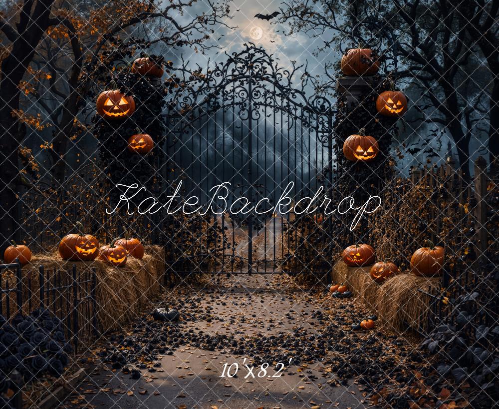 Kate Halloween Nuit Citrouille Porte Rétro Toile de fond conçue par Emetselch - Kate Backdrop FR