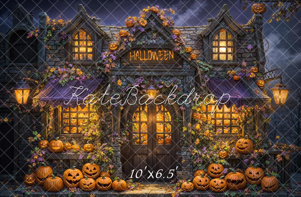 Kate Halloween Maison hantée Lumière Citrouilles Toile de fond conçue par Emetselch - Kate Backdrop FR