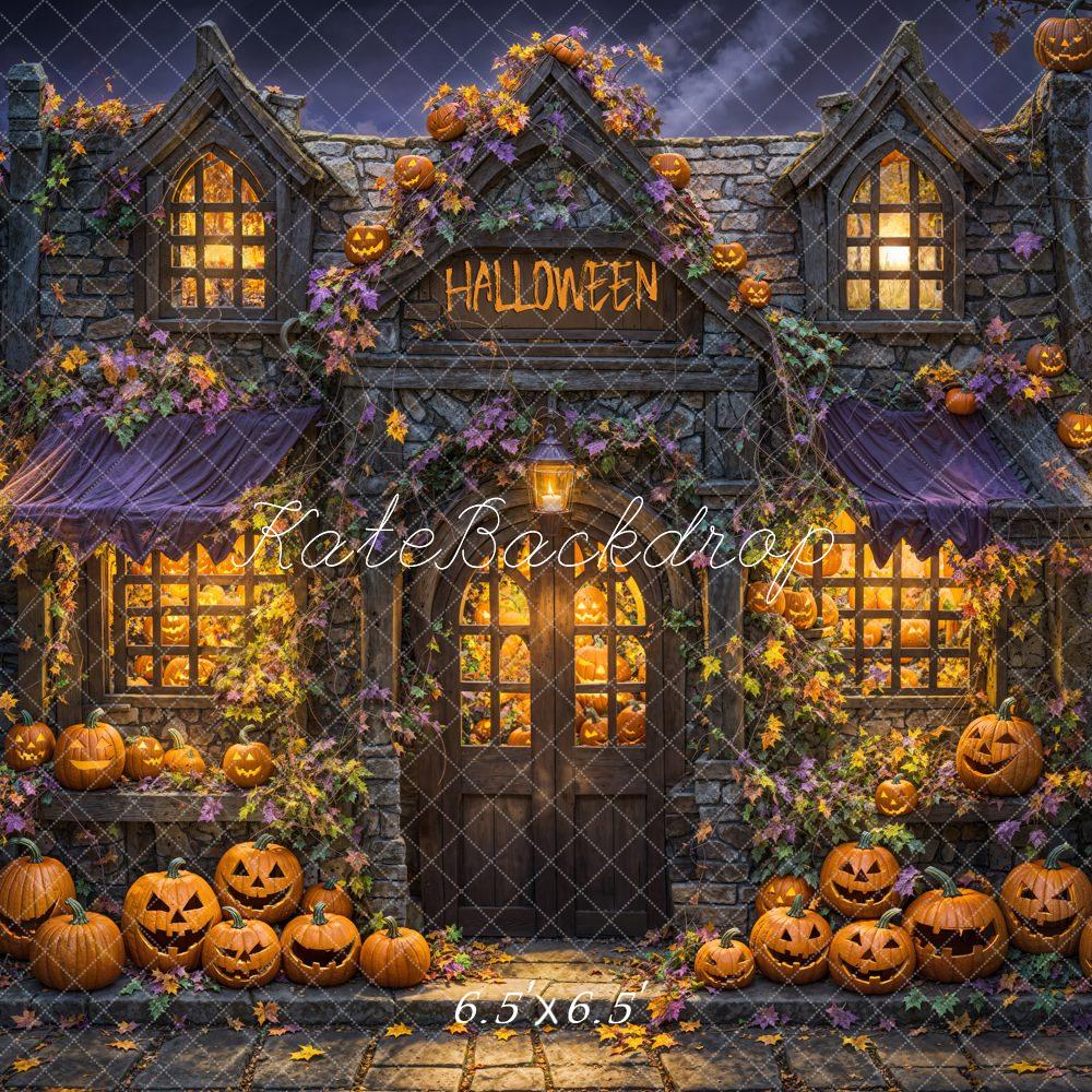 Kate Halloween Maison hantée Lumière Citrouilles Toile de fond conçue par Emetselch - Kate Backdrop FR