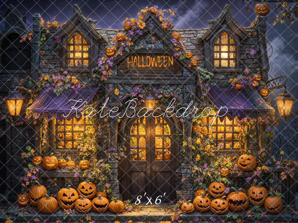 Kate Halloween Maison hantée Lumière Citrouilles Toile de fond conçue par Emetselch - Kate Backdrop FR