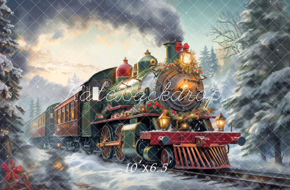 Kate Noël Train à vapeur Hiver Neige Toile de fond conçue par Emetselch - Kate Backdrop FR