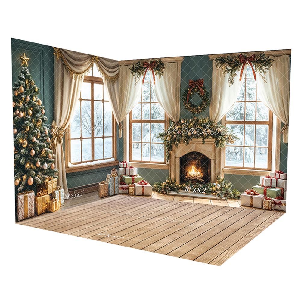 Kate Sapin de Noël Cheminée Cadeaux Fenêtre Ensemble de chambre - Kate Backdrop FR
