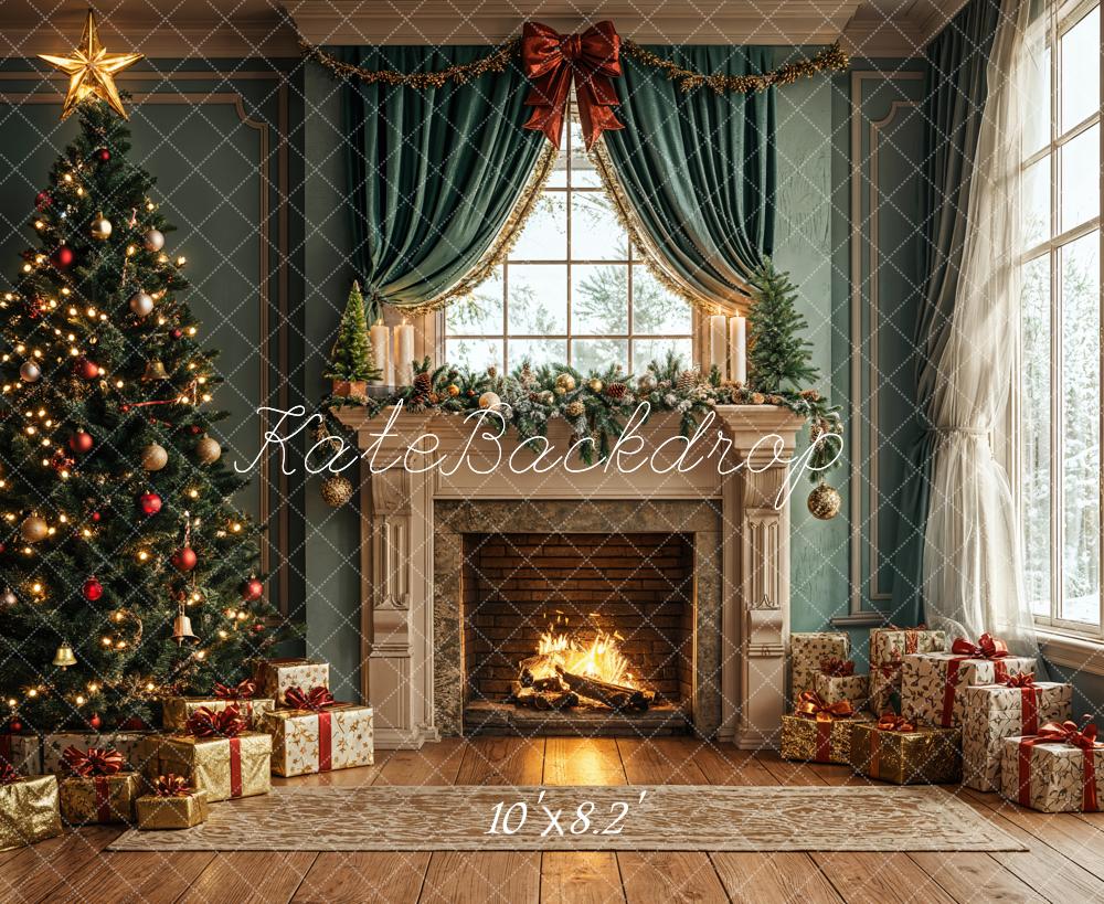 Kate Sapin de Noël Cheminée Cadeaux Fenêtre Toile de fond conçue par Emetselch - Kate Backdrop FR