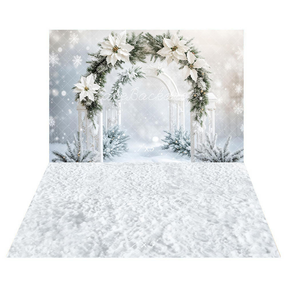 Kate Hiver Blanc Neige Arche Florale Toile de fond+Hiver Blanc Neige Sol Toile de fond - Kate Backdrop FR