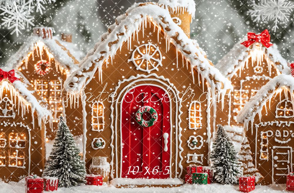 Kate Noël Maisons en pain d'épice Neige Toile de fond conçue par Emetselch - Kate Backdrop FR