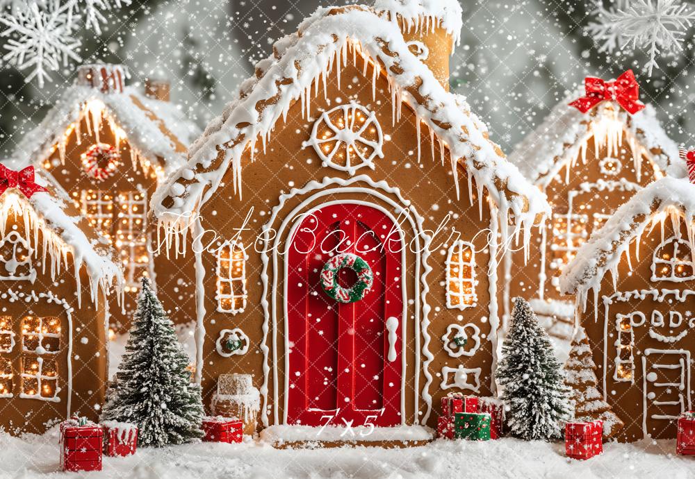 Kate Noël Maisons en pain d'épice Neige Toile de fond conçue par Emetselch - Kate Backdrop FR