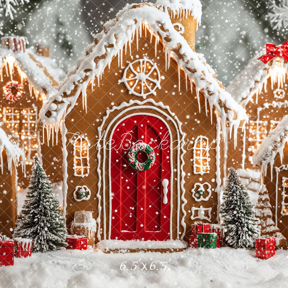 Kate Noël Maisons en pain d'épice Neige Toile de fond conçue par Emetselch - Kate Backdrop FR