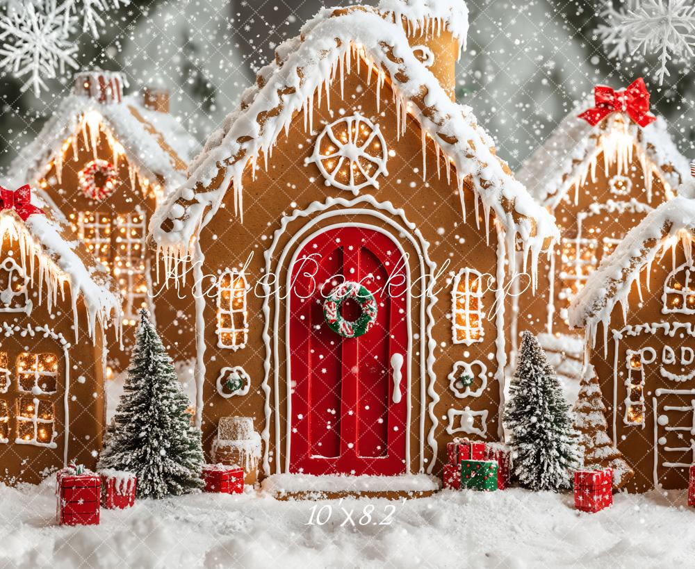 Kate Noël Maisons en pain d'épice Neige Toile de fond conçue par Emetselch - Kate Backdrop FR
