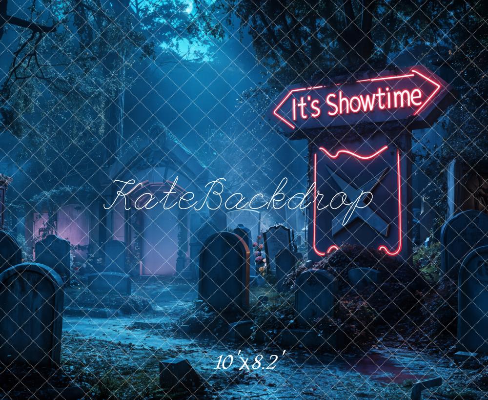 Kate Halloween Néon Cimetière Nuit Toile de fond conçue par Emetselch - Kate Backdrop FR