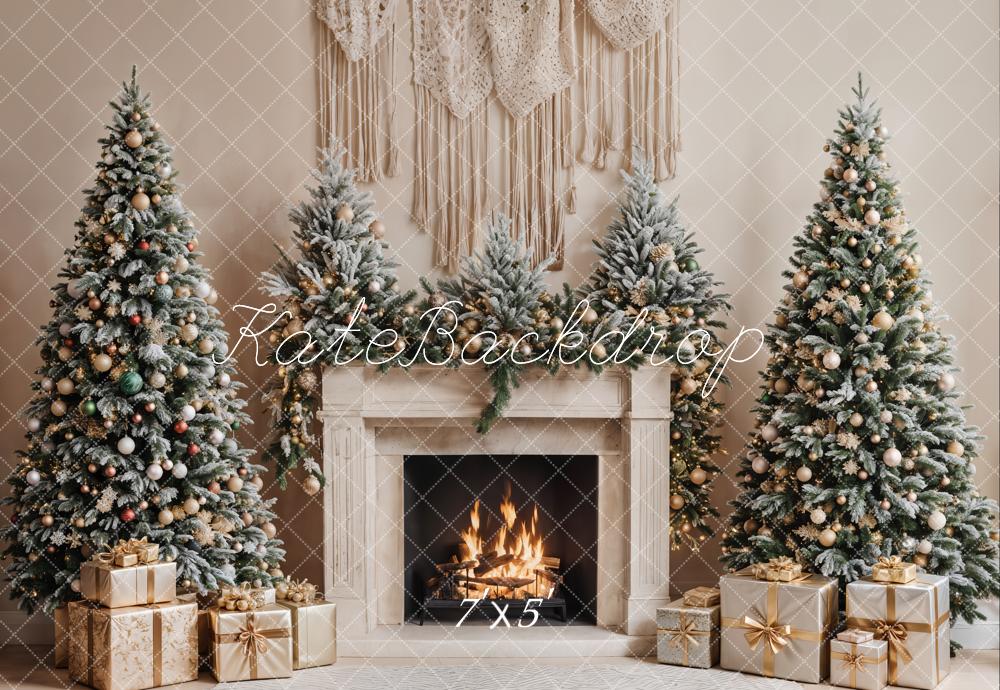 Kate Sapin de Noël Cheminée Bohème Beige Toile de fond conçue par Emetselch - Kate Backdrop FR
