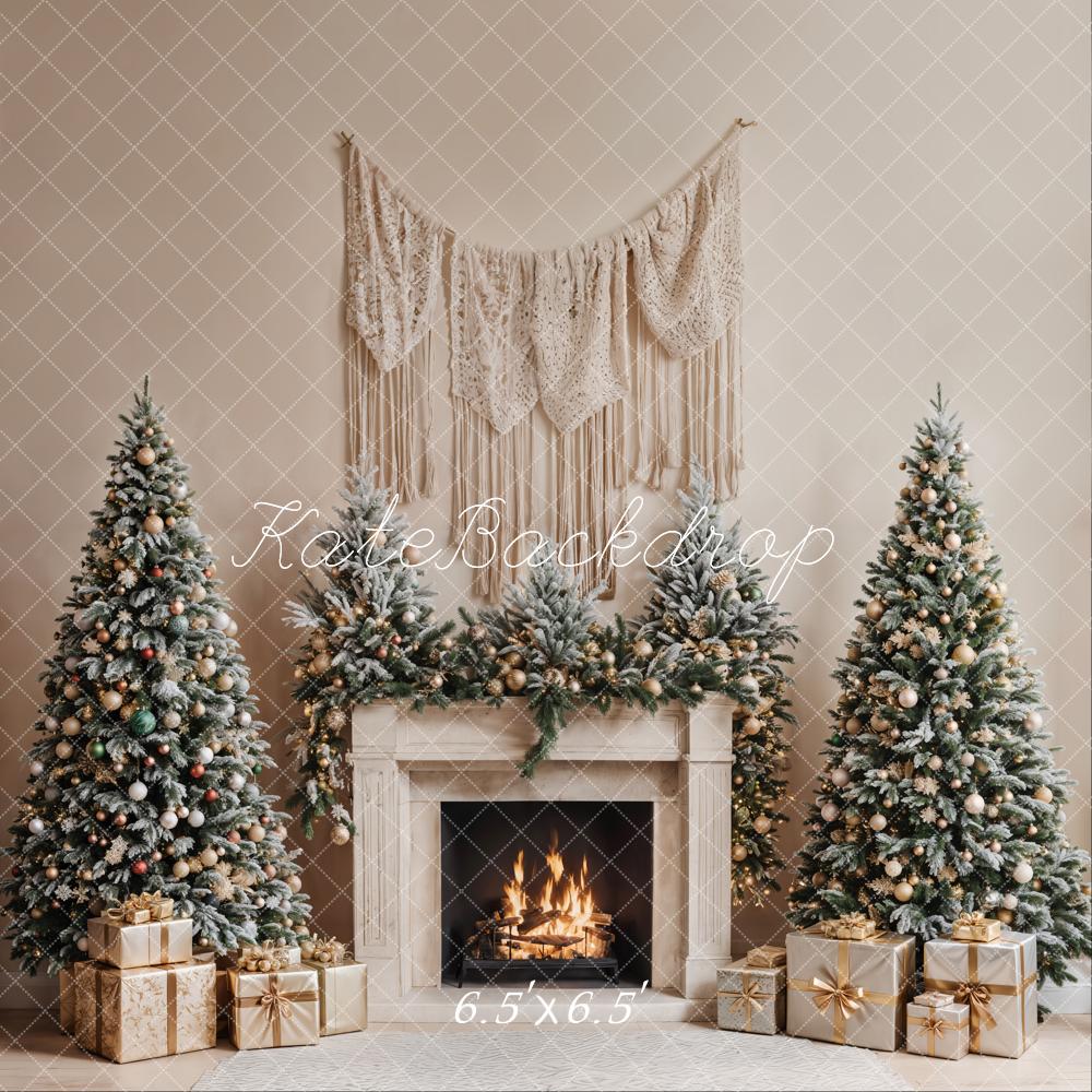 Kate Sapin de Noël Cheminée Bohème Beige Toile de fond conçue par Emetselch - Kate Backdrop FR