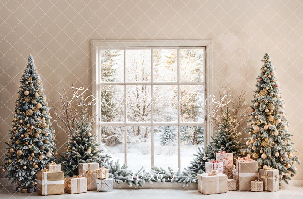 Kate Sapin de Noël Fenêtre Beige Cadeaux Toile de fond conçue par Emetselch - Kate Backdrop FR