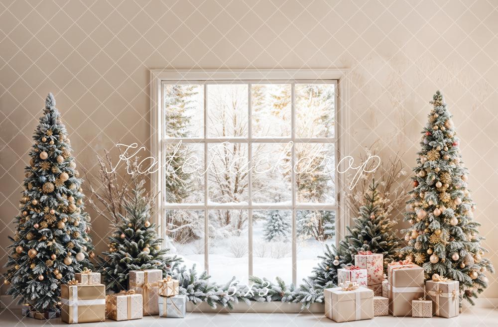 Kate Sapin de Noël Fenêtre Beige Cadeaux Toile de fond conçue par Emetselch - Kate Backdrop FR
