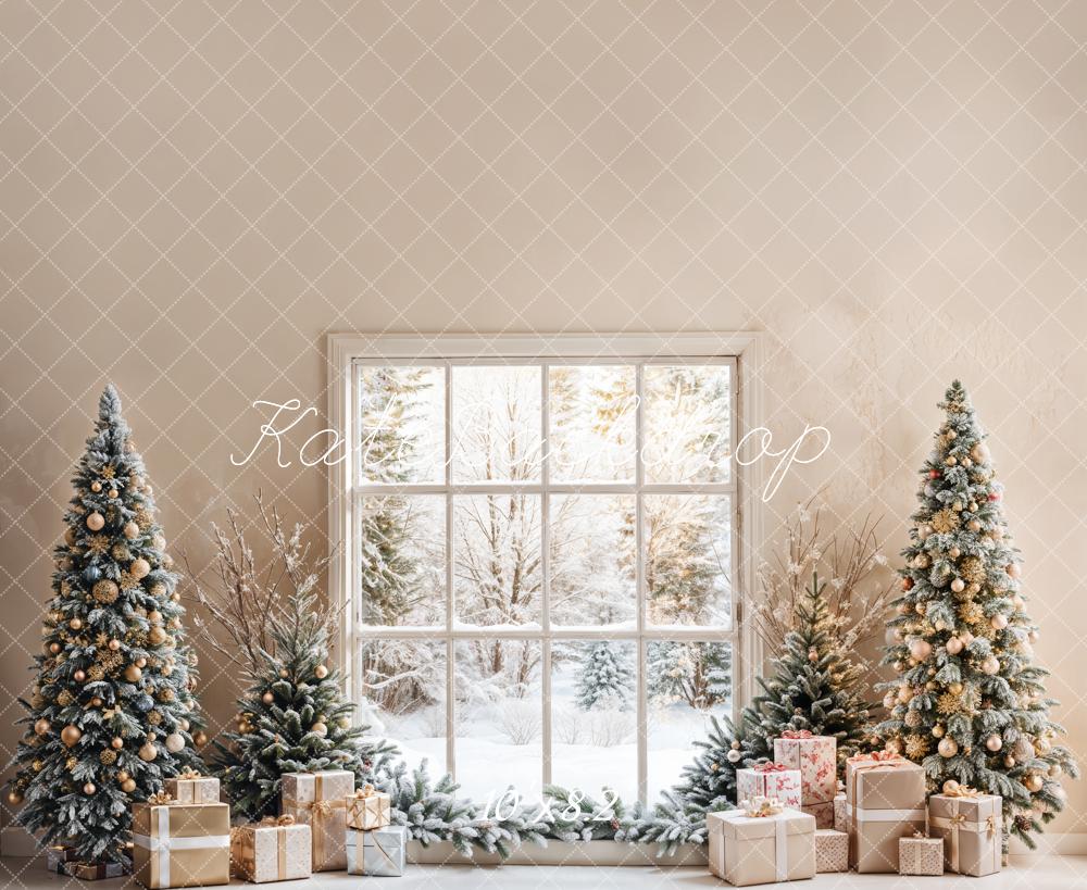 Kate Sapin de Noël Fenêtre Beige Cadeaux Toile de fond conçue par Emetselch - Kate Backdrop FR