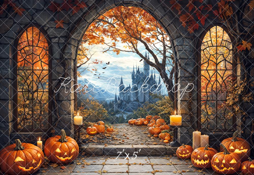 Kate Halloween Arche Érable Château Citrouille Toile de fond conçue par Emetselch - Kate Backdrop FR