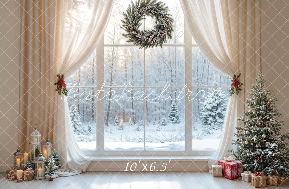 Kate Noël Blanc Fenêtre Couronne Rideau Hiver Toile de fond conçue par Emetselch - Kate Backdrop FR