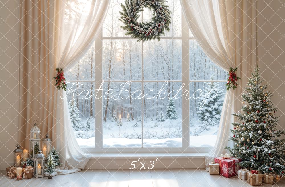 Kate Noël Blanc Fenêtre Couronne Rideau Hiver Toile de fond conçue par Emetselch - Kate Backdrop FR