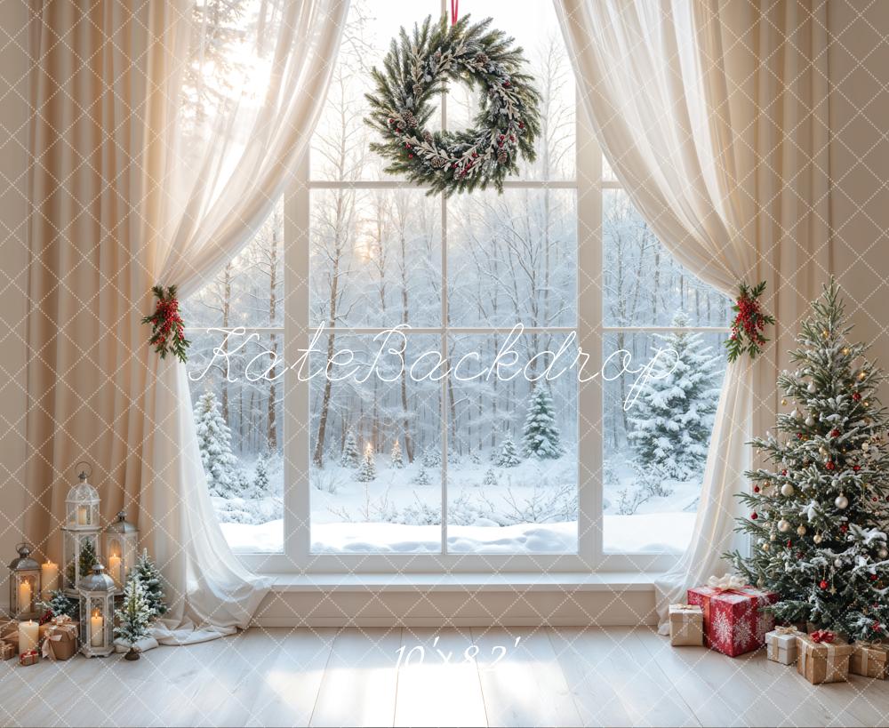 Kate Noël Blanc Fenêtre Couronne Rideau Hiver Toile de fond conçue par Emetselch - Kate Backdrop FR