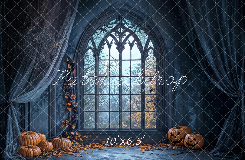 Kate Halloween Gothique Fenêtre Rideaux Bleu Toile de fond conçue par Emetselch - Kate Backdrop FR