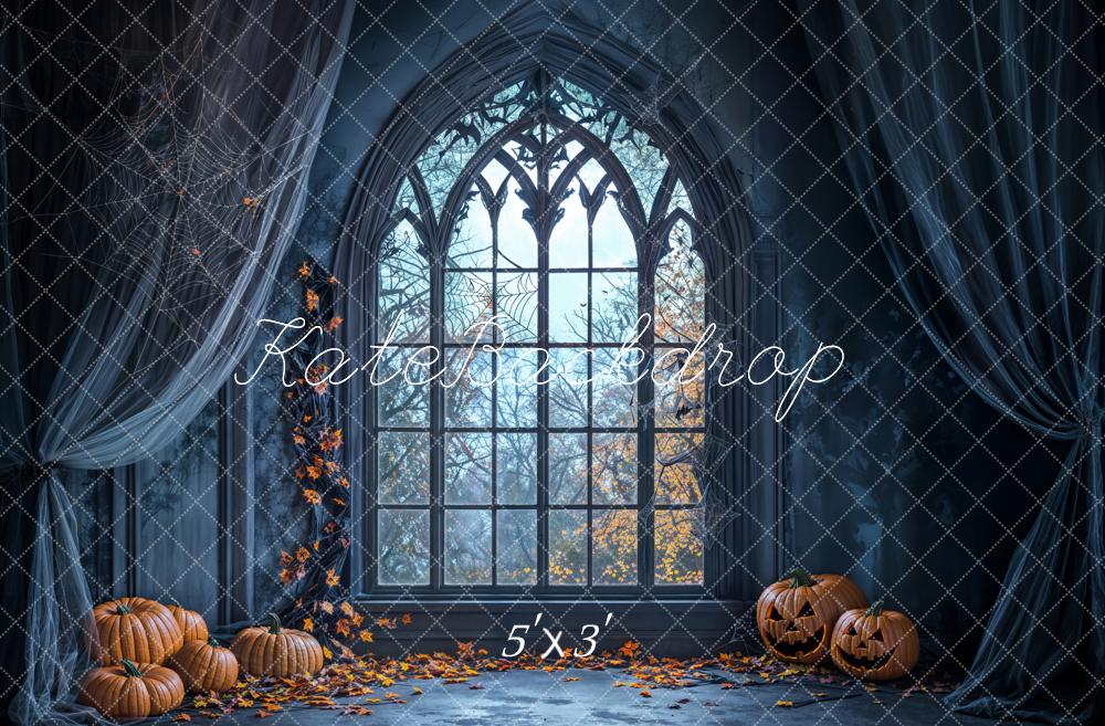 Kate Halloween Gothique Fenêtre Rideaux Bleu Toile de fond conçue par Emetselch - Kate Backdrop FR