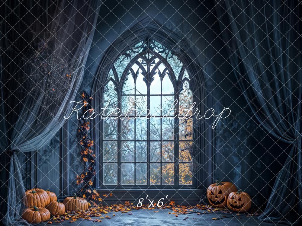 Kate Halloween Gothique Fenêtre Rideaux Bleu Toile de fond conçue par Emetselch - Kate Backdrop FR