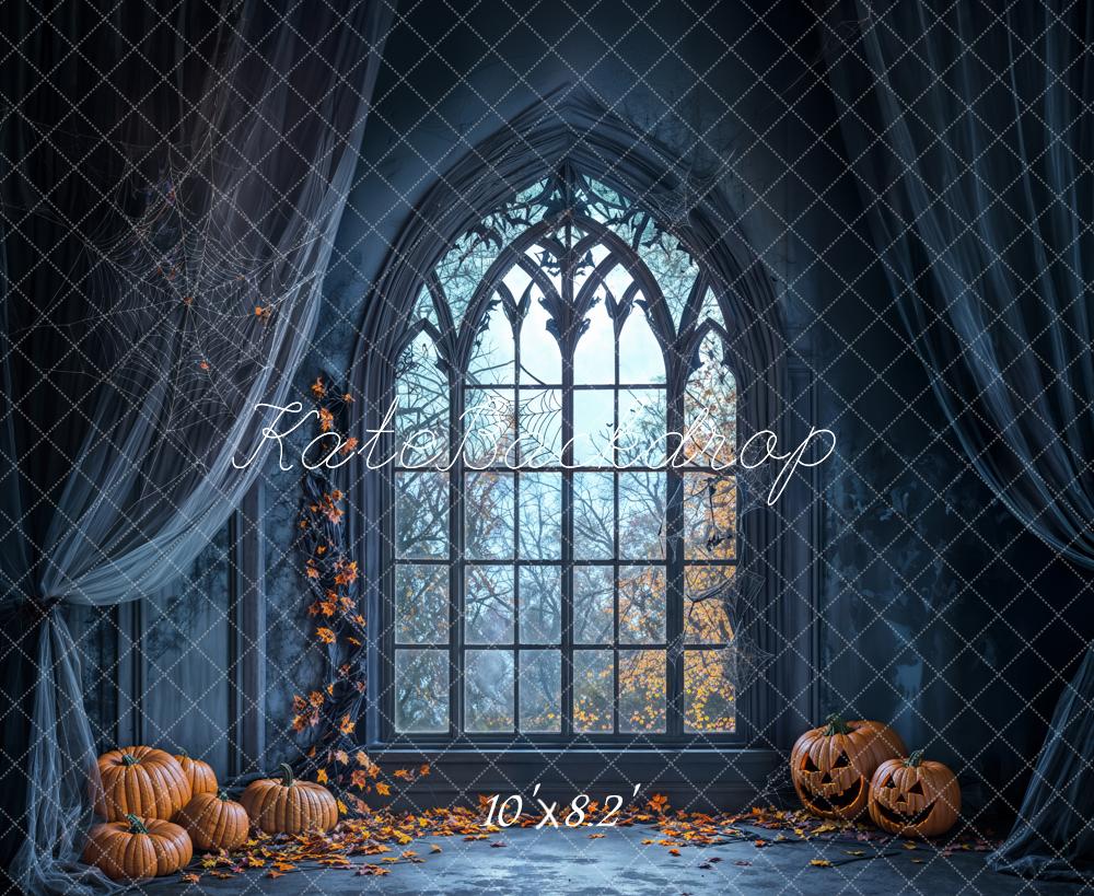 Kate Halloween Gothique Fenêtre Rideaux Bleu Toile de fond conçue par Emetselch - Kate Backdrop FR