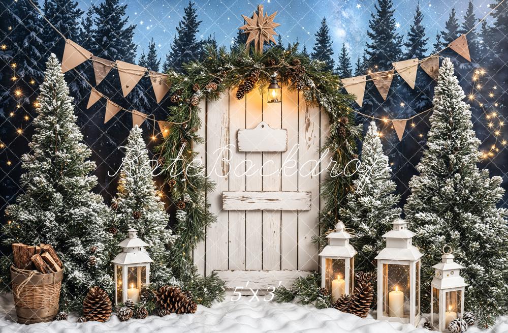 Kate Sapin de Noël Blanc Porte en bois Neige Toile de fond conçue par Emetselch - Kate Backdrop FR