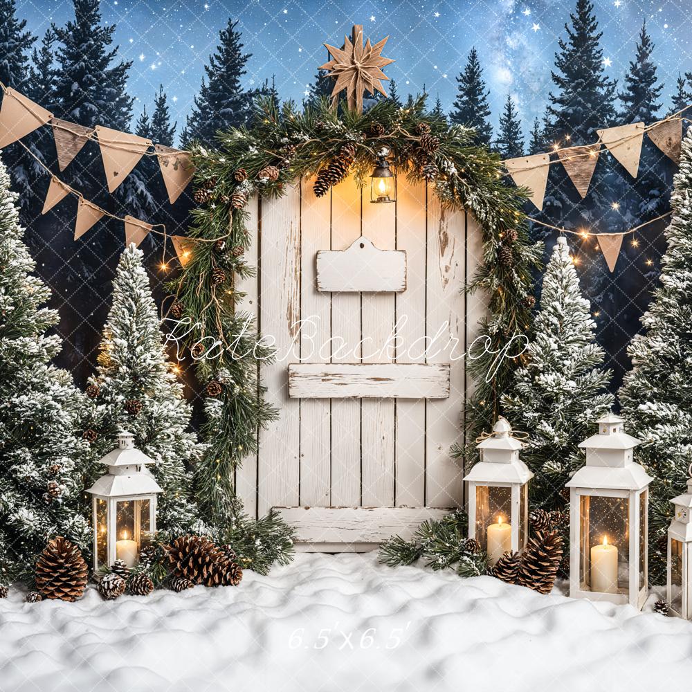 Kate Sapin de Noël Blanc Porte en bois Neige Toile de fond conçue par Emetselch - Kate Backdrop FR