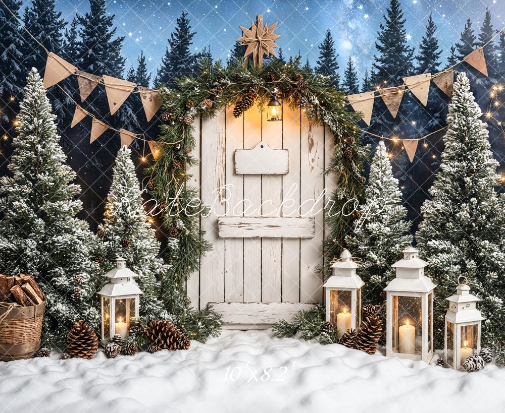 Kate Sapin de Noël Blanc Porte en bois Neige Toile de fond conçue par Emetselch - Kate Backdrop FR