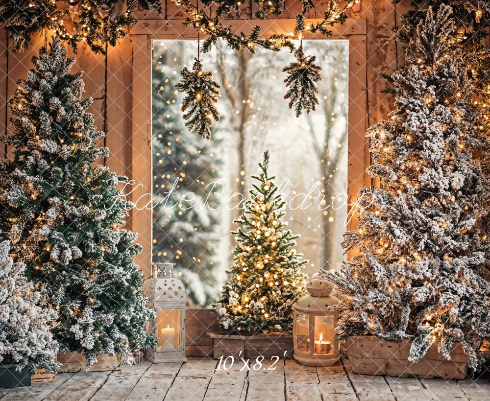 Kate Noël Neige Arbres Lumières Bois Toile de fond conçue par Emetselch - Kate Backdrop FR