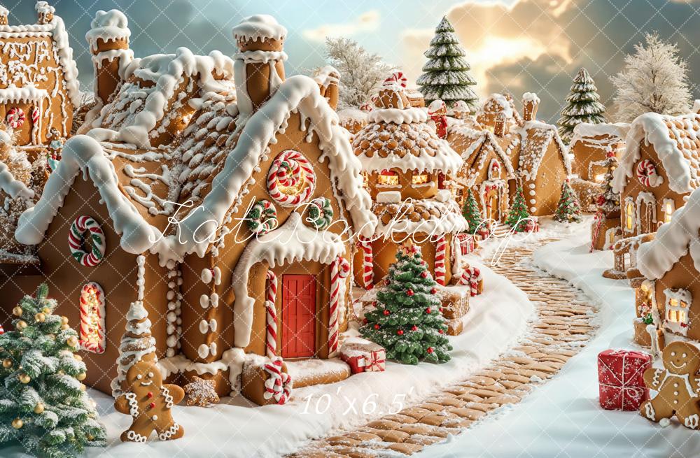 Kate Noël Maison en pain d'épice Village Neige Toile de fond conçue par Emetselch - Kate Backdrop FR