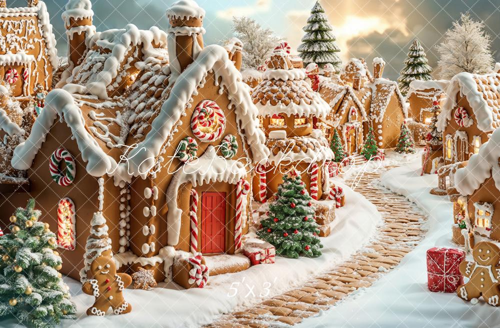 Kate Noël Maison en pain d'épice Village Neige Toile de fond conçue par Emetselch - Kate Backdrop FR