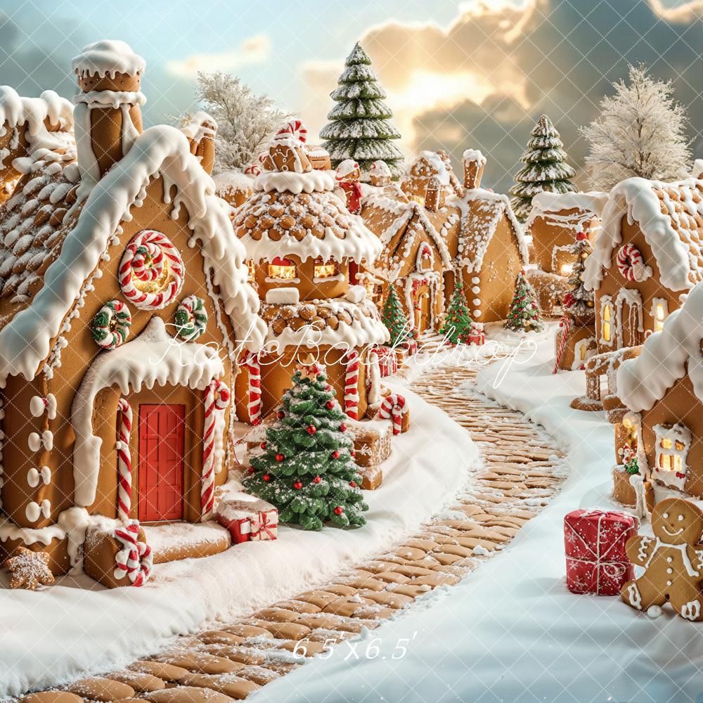 Kate Noël Maison en pain d'épice Village Neige Toile de fond conçue par Emetselch - Kate Backdrop FR