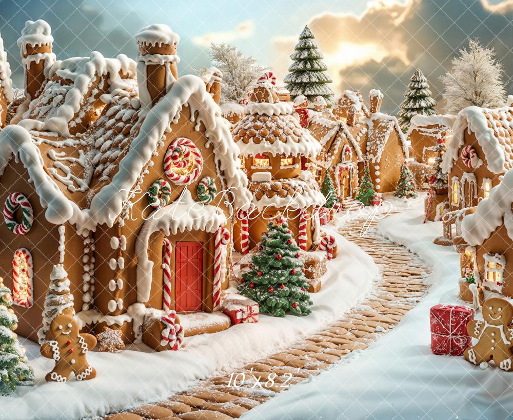 Kate Noël Maison en pain d'épice Village Neige Toile de fond conçue par Emetselch - Kate Backdrop FR