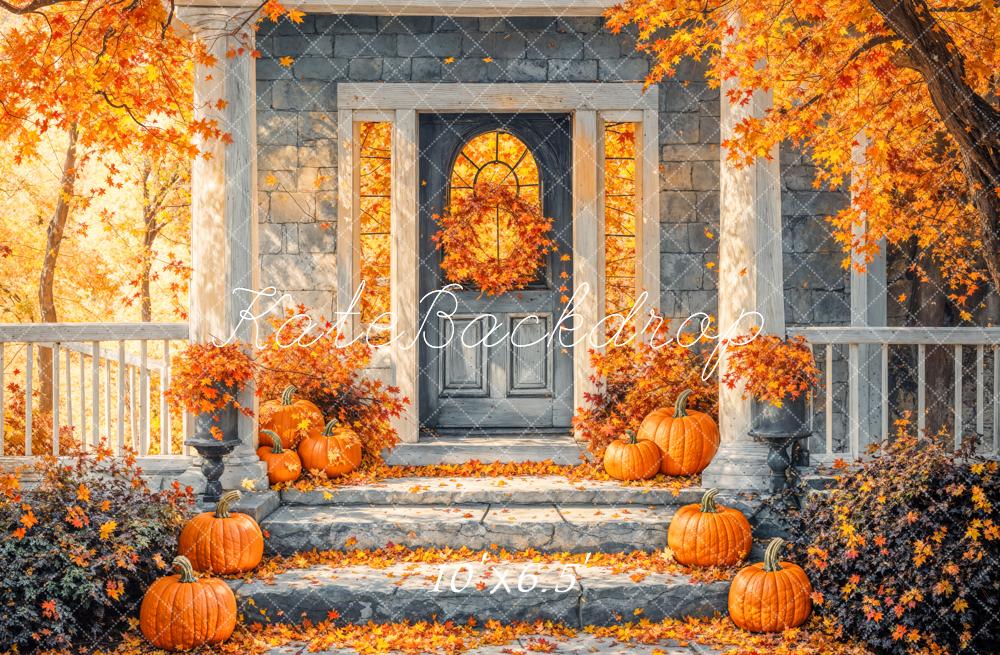 Kate Automne Doré Feuille d'érable Escaliers Porte Toile de fond conçue par Emetselch - Kate Backdrop FR