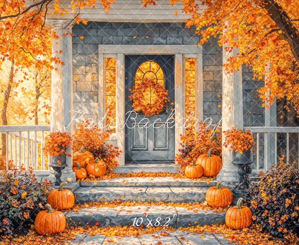 Kate Automne Doré Feuille d'érable Escaliers Porte Toile de fond conçue par Emetselch - Kate Backdrop FR