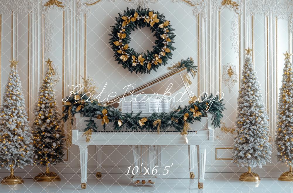 Kate Sapin de Noël Piano Couronne Rétro Toile de fond conçue par Mini MakeBelieve - Kate Backdrop FR