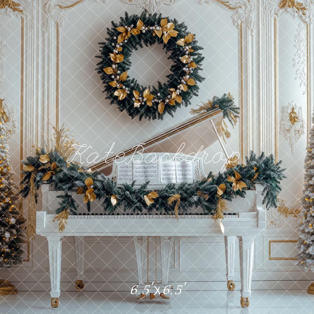 Kate Sapin de Noël Piano Couronne Rétro Toile de fond conçue par Mini MakeBelieve - Kate Backdrop FR
