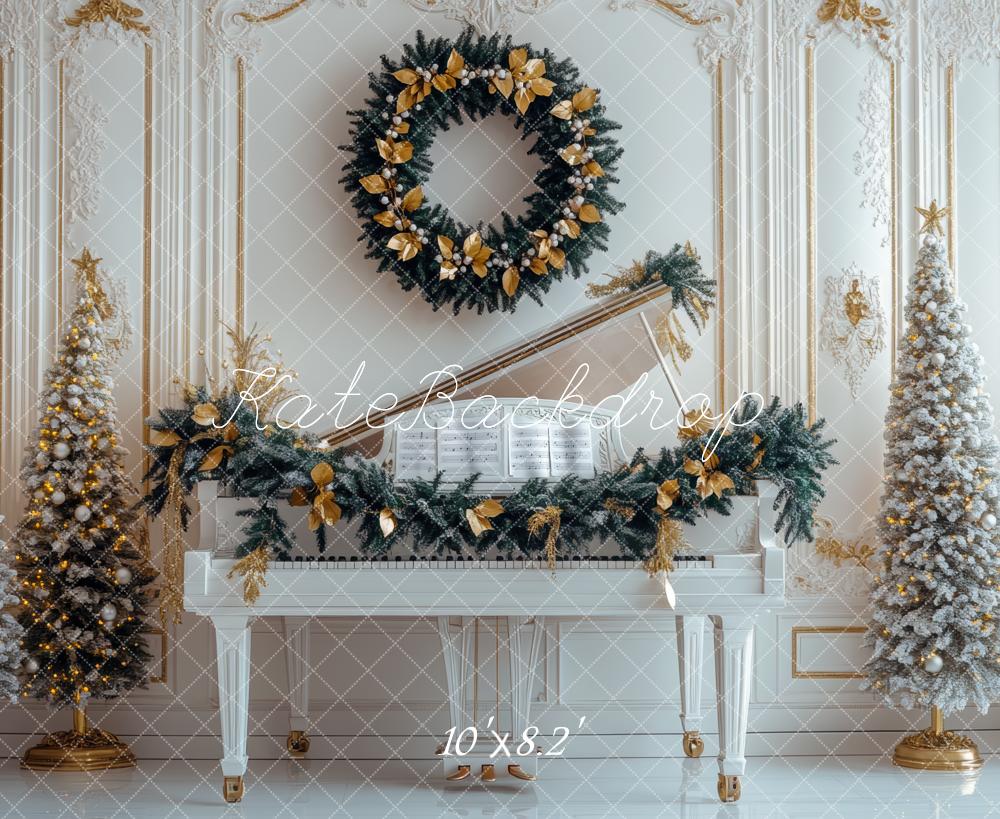 Kate Sapin de Noël Piano Couronne Rétro Toile de fond conçue par Mini MakeBelieve - Kate Backdrop FR