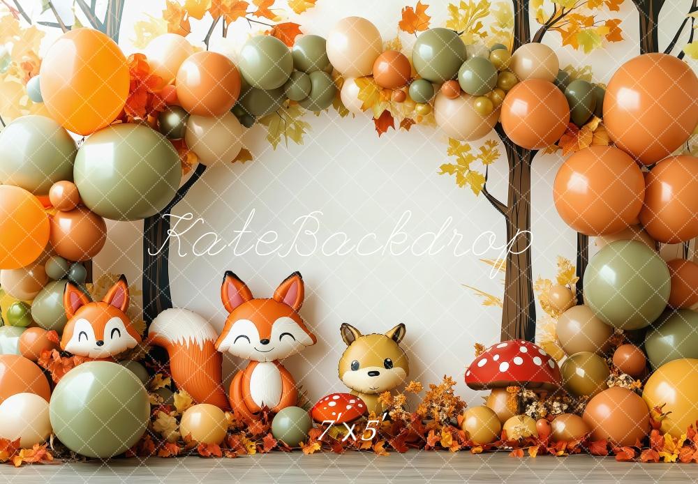 Kate Automne Forêt Renards Ballons Toile de fond conçue par Patty Robert - Kate Backdrop FR