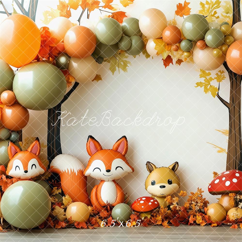 Kate Automne Forêt Renards Ballons Toile de fond conçue par Patty Robert - Kate Backdrop FR