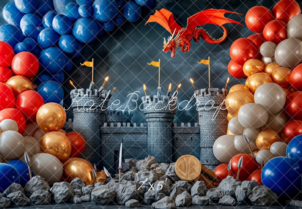 Kate Médiéval Château Dragon Ballon Toile de fond conçue par Patty Robert - Kate Backdrop FR